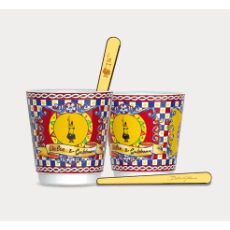 Bialetti 2 Porcelain Cups & 2 Golden Stirrer Gift Set D&G Sicilian Cart