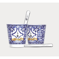 Bialetti 2 Porcelain Cups & 2 Golden Stirrer Gift Set D&G Mediterranean Blue